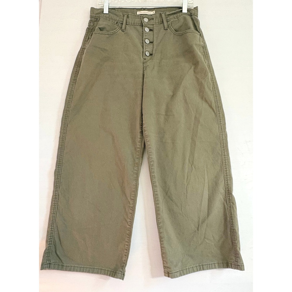 Levis Mile High Cropped Wide Leg Pants Olive Green Button‎ Fly Womens 31